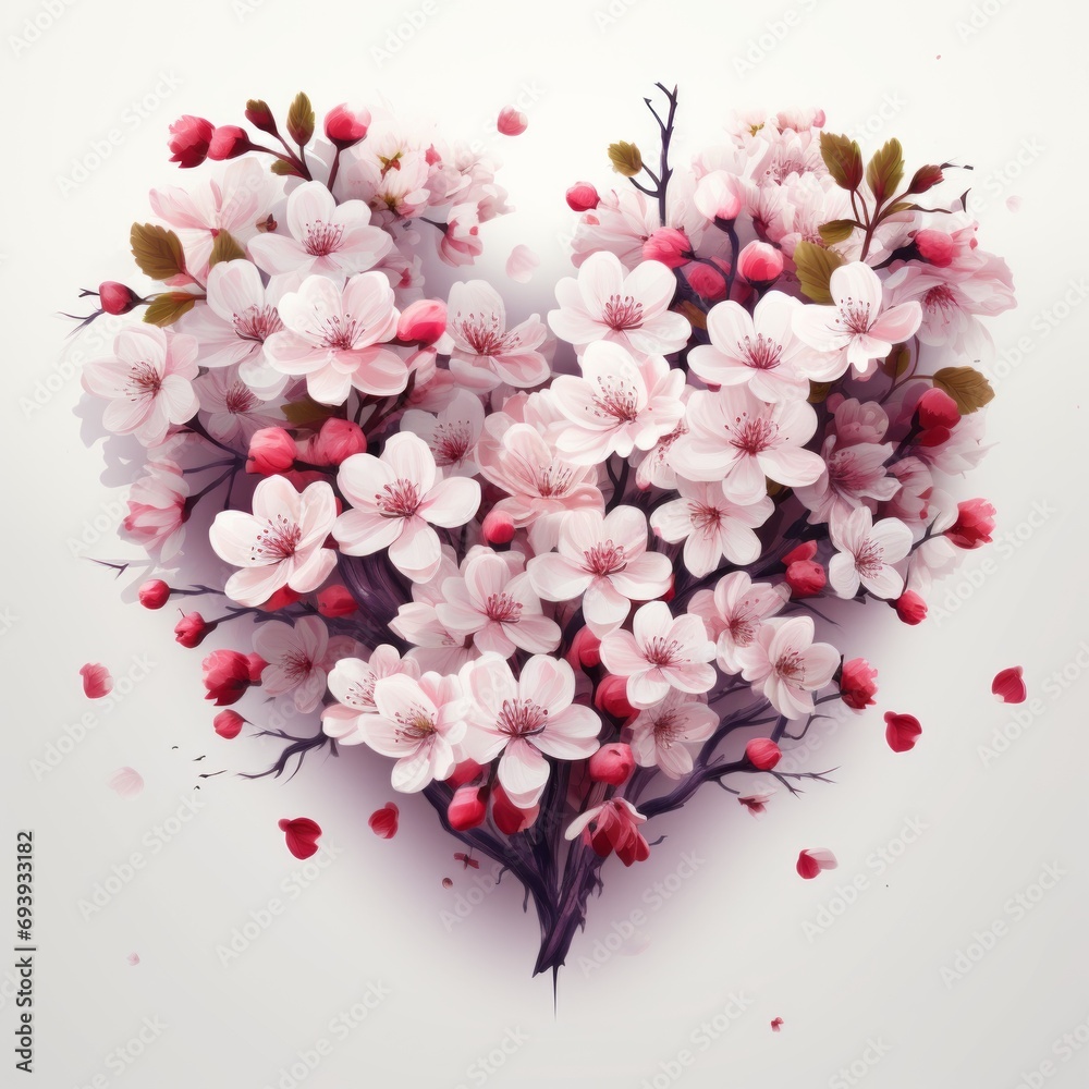 Heart with Japanese Blossoms Illustration Heart with Japanese Blossoms Illustration