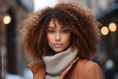 Beautiful african american woman with afro hairstyle on street