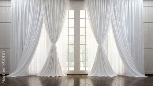 White luxury curtains for doors and windows home decorations for living room and modern style  also use as backdrop or wallpaper for presentation