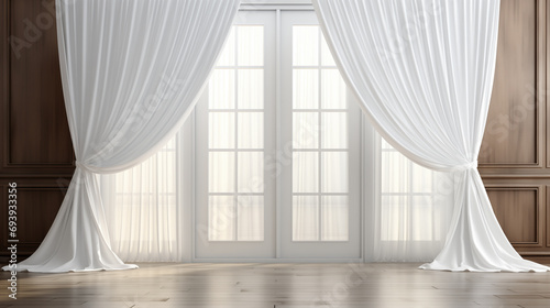 White luxury curtains for doors and windows home decorations for living room and modern style  also use as backdrop or wallpaper for presentation