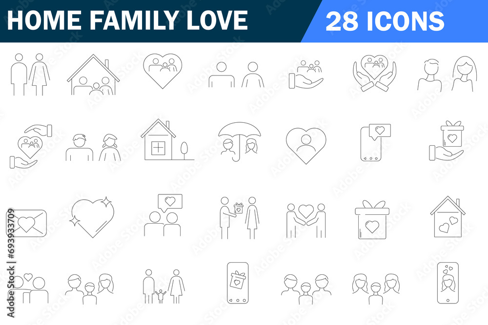 Set of 28 outline icons. Family love, children, relationship. Vector illustration Set of 28 outline icons. Family love, children, relationship. Vector illustration