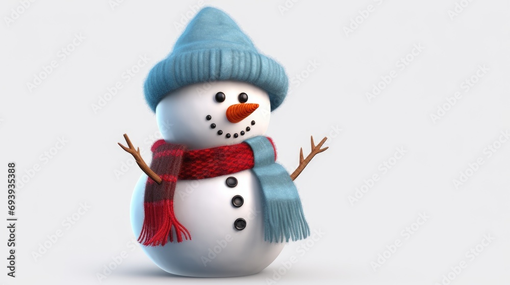 A snowman wearing a blue hat and scarf. Perfect for winter-themed designs and holiday decorations