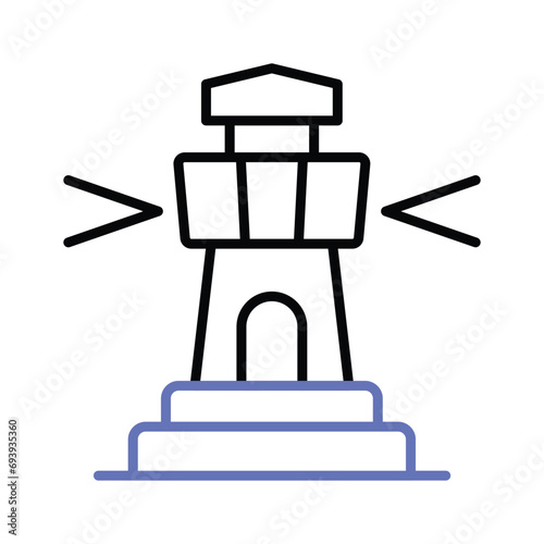 A tower containing a beacon light to warn or guide ships at sea, well designed icon of lighthouse