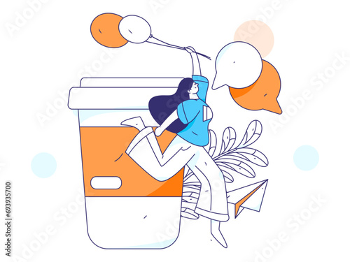 Virtual characters social communication concept business flat vector hand drawn illustration
