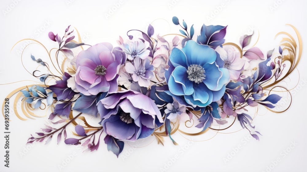 Decorative Composition: Floral Branch in Violet and Blue Colors