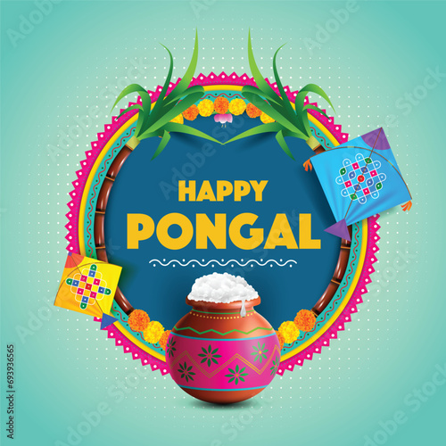Vector illustration of Happy Pongal Holiday Harvest Festival in South India photo