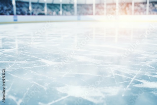 An ice hockey rink with a blurry background. Suitable for sports-themed projects