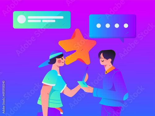 Virtual characters social communication concept business flat vector hand drawn illustration
