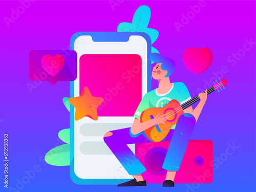 Virtual characters social communication concept business flat vector hand drawn illustration
