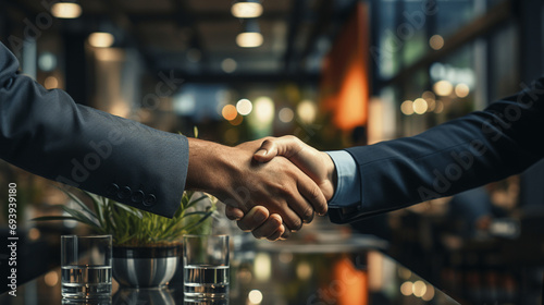 Confident Business Professional Shaking Hands in Modern Office. Generative AI
