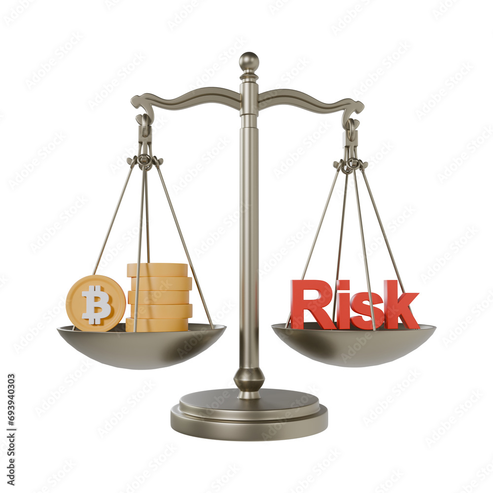 Risk vs Bitcoin Balance on the Scale 3d illustration Risk vs Bitcoin Balance on the Scale 3d illustration