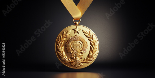 gold medal with ribbon, Gold Medal For Championship 3d render photo