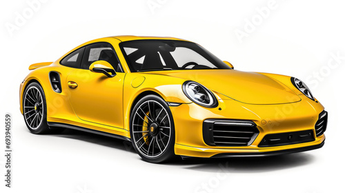 A vibrant yellow sports car displayed on a clean white background. Perfect for automotive enthusiasts or car-related design projects