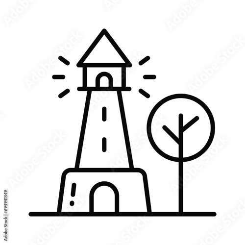 A tower containing a beacon light to warn or guide ships at sea, well designed icon of lighthouse