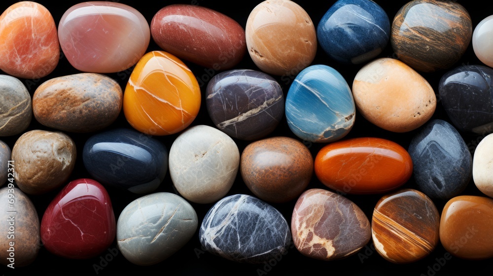 A vibrant collection of rainbow-hued stones, bursting with life and energy