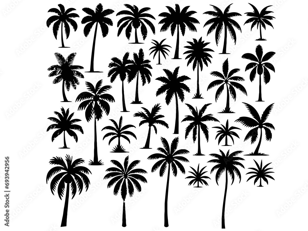Tropical Oasis: Diverse Palm Tree Silhouette Collection Generative AI