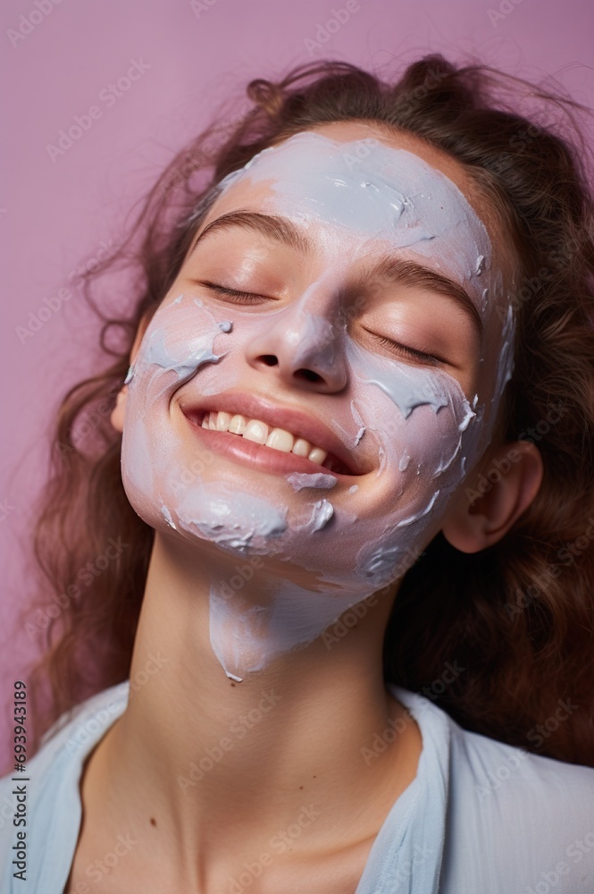 Fototapeta premium young beautiful woman lying in spa salon with beauty face mask, body care and treatment concept
