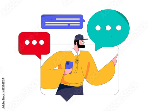 Virtual characters social communication concept business flat vector hand drawn illustration
