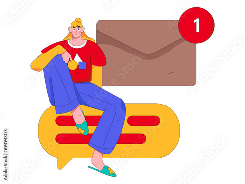 Virtual characters social communication concept business flat vector hand drawn illustration
