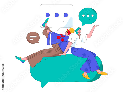 Virtual characters social communication concept business flat vector hand drawn illustration
