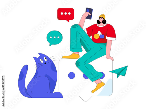 Virtual characters social communication concept business flat vector hand drawn illustration 