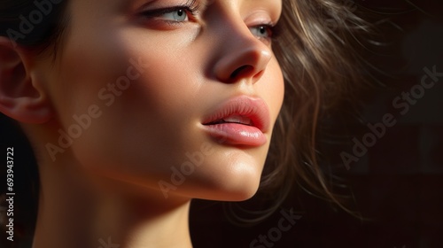 portrait of young innocent woman with perfect skin, beautiful female with natural make up