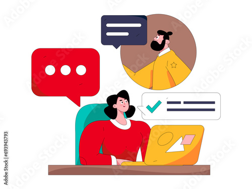 Virtual characters social communication concept business flat vector hand drawn illustration
