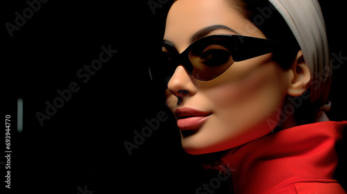 Fashionable Woman in Stylish Sunglasses and Vibrant Red Coat