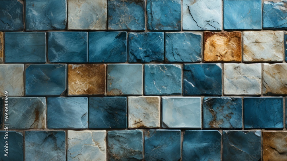 An elegant display of craftsmanship, the sturdy blue brick wall exudes a timeless charm against the warm brown hues, embodying strength and sophistication in its solid structure