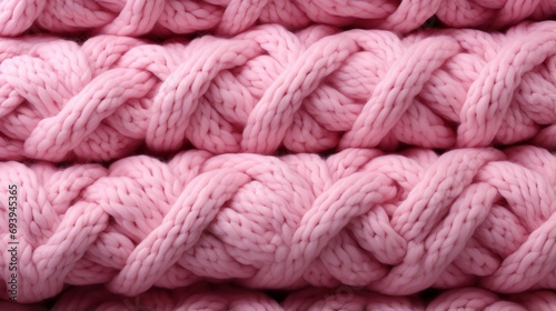Soft strands of pink thread intertwine to create a cozy textile, perfect for crafting warm and stylish clothing through the art of knitting and crochet