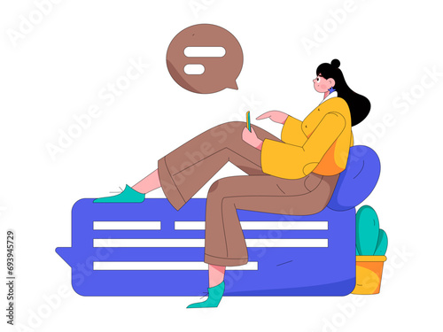 Virtual characters social communication concept business flat vector hand drawn illustration
