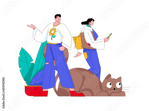 Virtual characters social communication concept business flat vector hand drawn illustration
