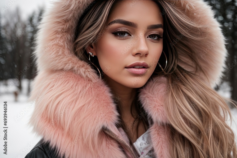 Photorealistic portrait of european woman, outdoor in winter Photorealistic portrait of european woman, outdoor in winter