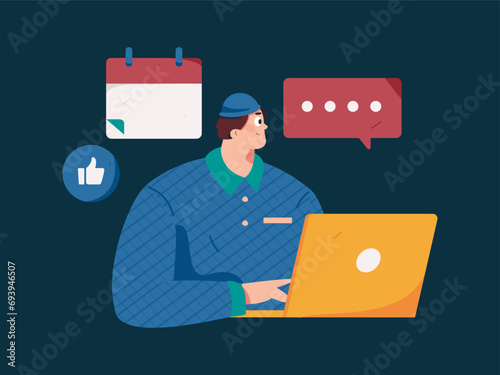 Virtual characters social communication concept business flat vector hand drawn illustration
