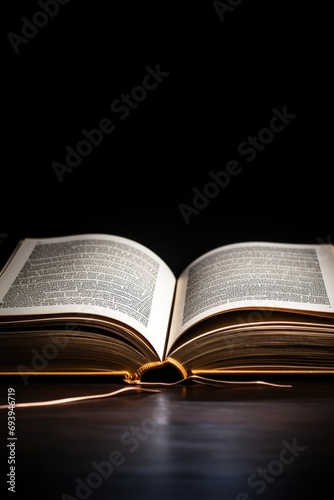 An open book resting on a wooden table, perfect for educational or literary themes © Fotograf