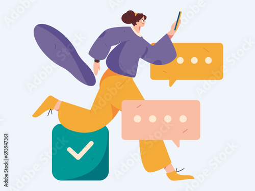 Virtual characters social communication concept business flat vector hand drawn illustration
