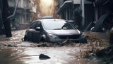 Car in a flooded street after heavy rain	
