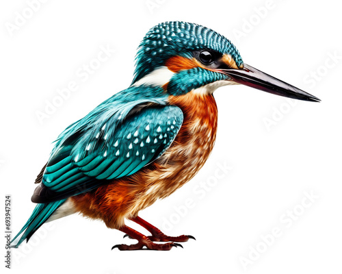 Kingfisher, colorful bird on white transparent background.