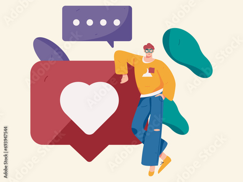 Virtual characters social communication concept business flat vector hand drawn illustration
