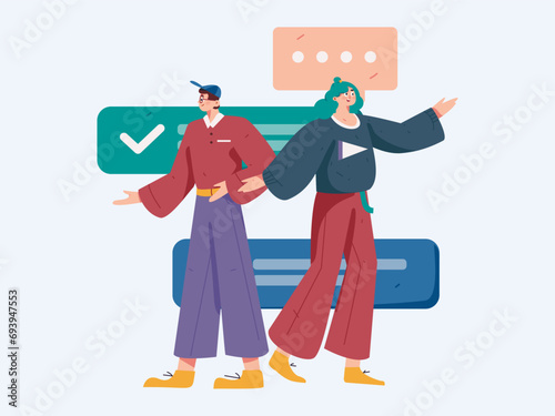 Virtual characters social communication concept business flat vector hand drawn illustration

