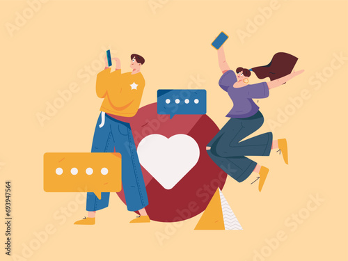 Virtual characters social communication concept business flat vector hand drawn illustration
