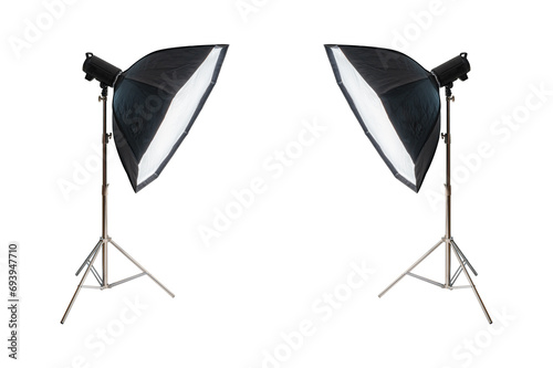 Flash light stand softbox isolated on white background.