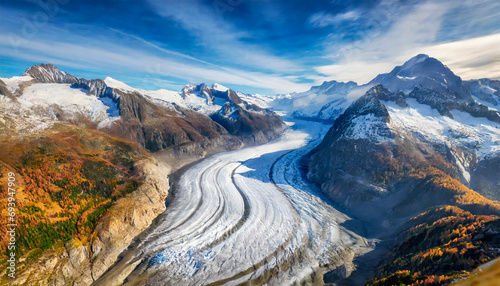 Aletsch gletsjer in de herfst