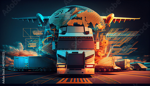 The freight forwarding companies of the future and their customers will bring together multi-sector deliveries. Logistics solutions from the future in the image , Ai generated image. photo