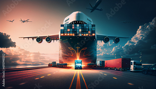 The freight forwarding companies of the future and their customers will bring together multi-sector deliveries. Logistics solutions from the future in the image , Ai generated image.