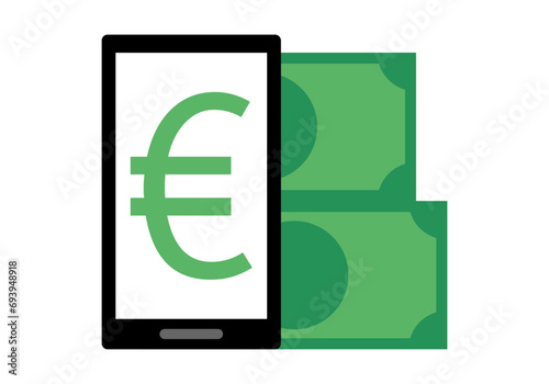 Icono de móvil con euro y billetes.
