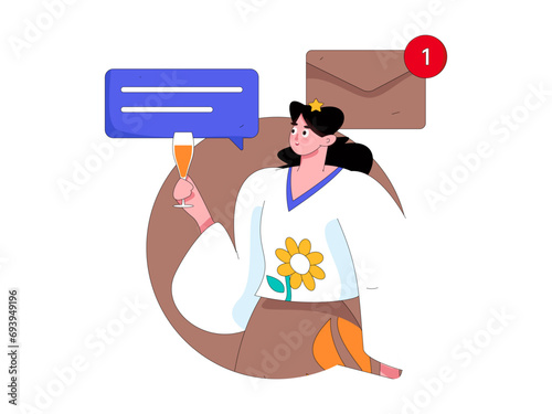 Virtual characters social communication concept business flat vector hand drawn illustration
