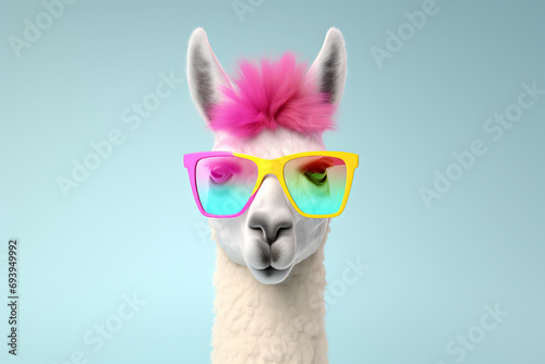 Whimsical Llama with Pink Shades, Soft Pop Style 