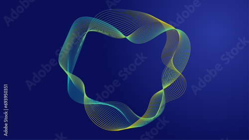 Blue and yellowv music soundwave background design. Sound flyer with abstract gradient line waves