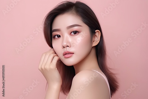 Asian girls are happy with perfect clean healthy face and skin.